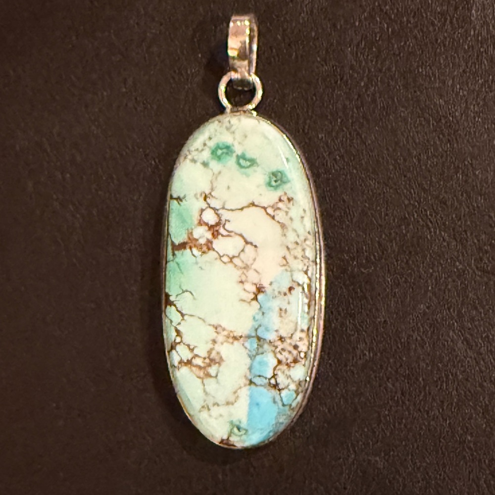 Vintage Southwestern Blue Green Natural Turquoise Sterling Silver Pendant